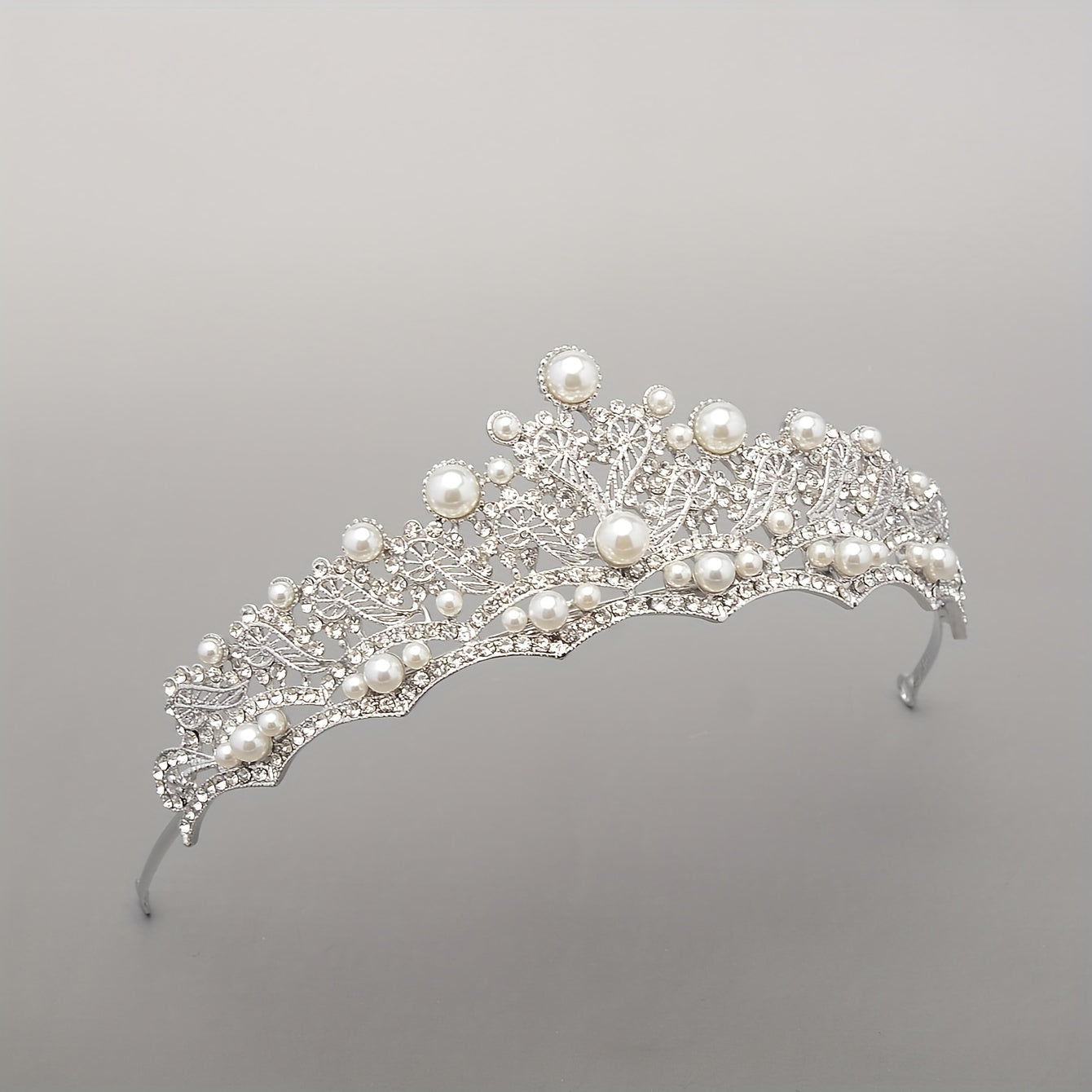 Baroque Bridal Tiara Rhinestone Faux Pearl Crown Headdress