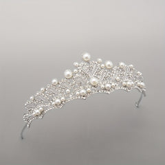 Baroque Bridal Tiara Rhinestone Faux Pearl Crown Headdress