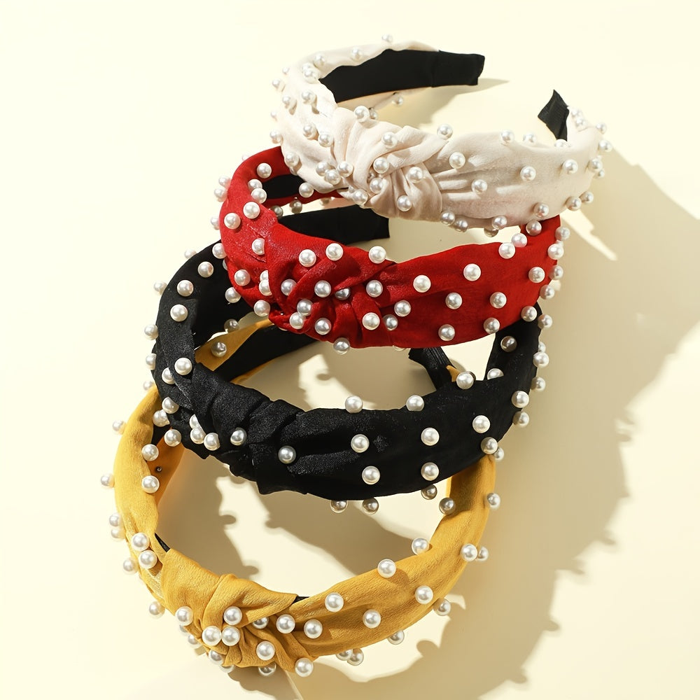 Pearl Headband Twisted Faux Velvet Bling Hair Clip Hairpins