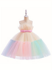 Baby Girls Sleeveless Mesh Bowknot Princess Dress