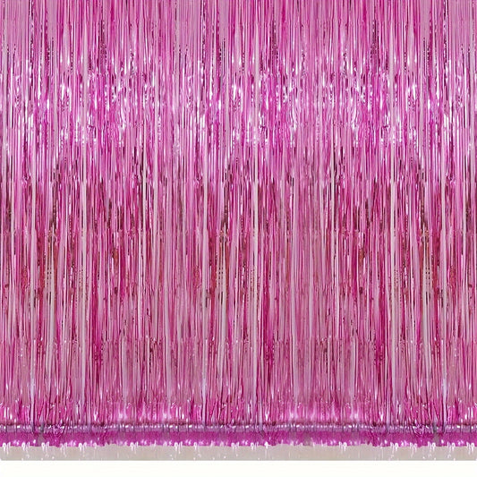 2pcs Pink Foil Tassel Curtains Party Wedding Decor