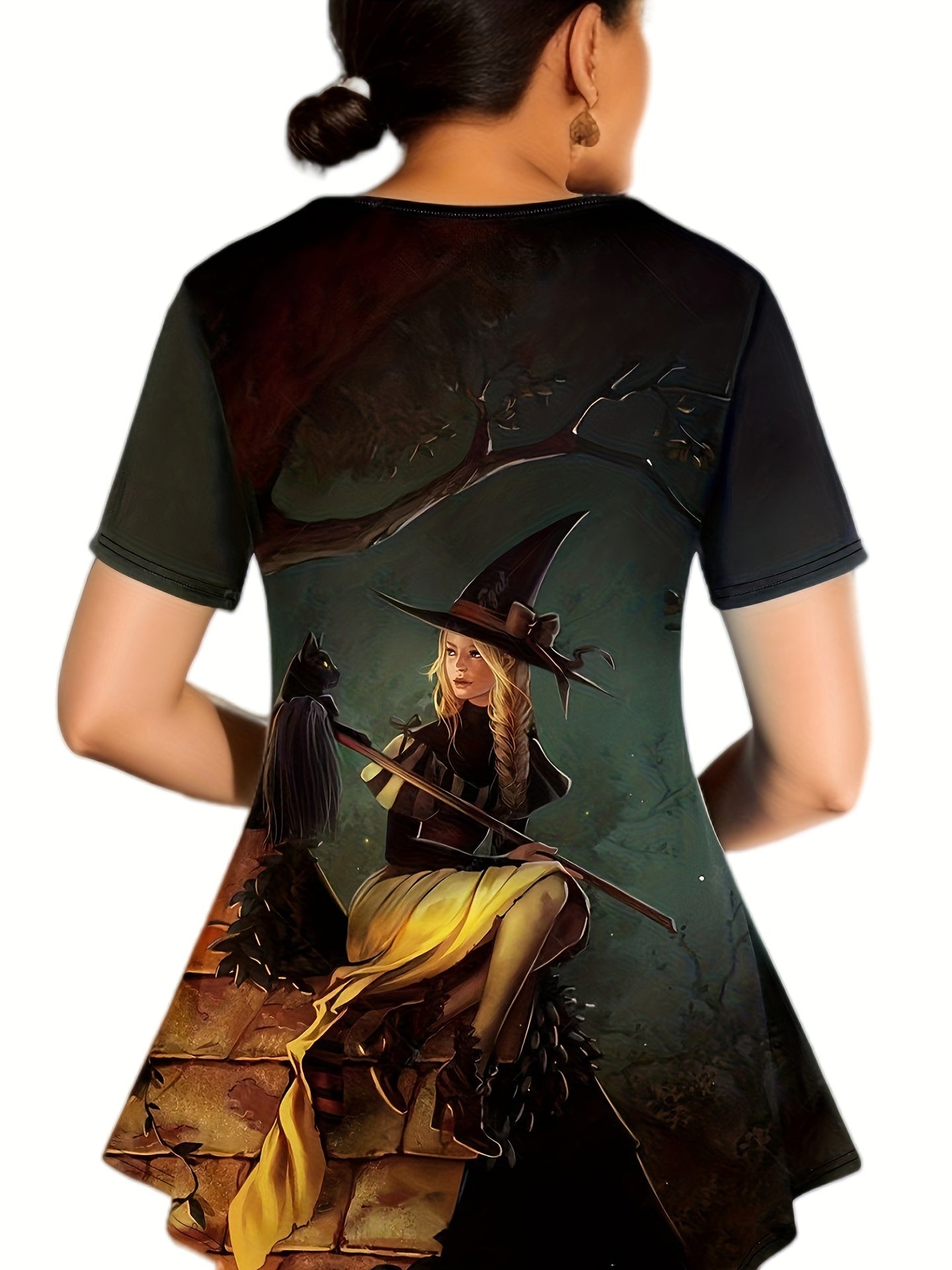  Halloween Cartoon Print Top & Flared Leg Pants Outfit Set