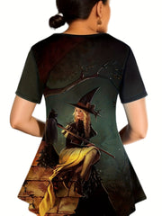  Halloween Cartoon Print Top & Flared Leg Pants Outfit Set