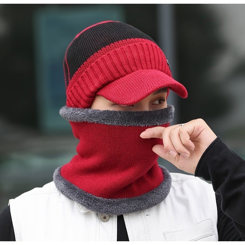 Winter Fleece Knitted Beanie & Windproof Neck Protector