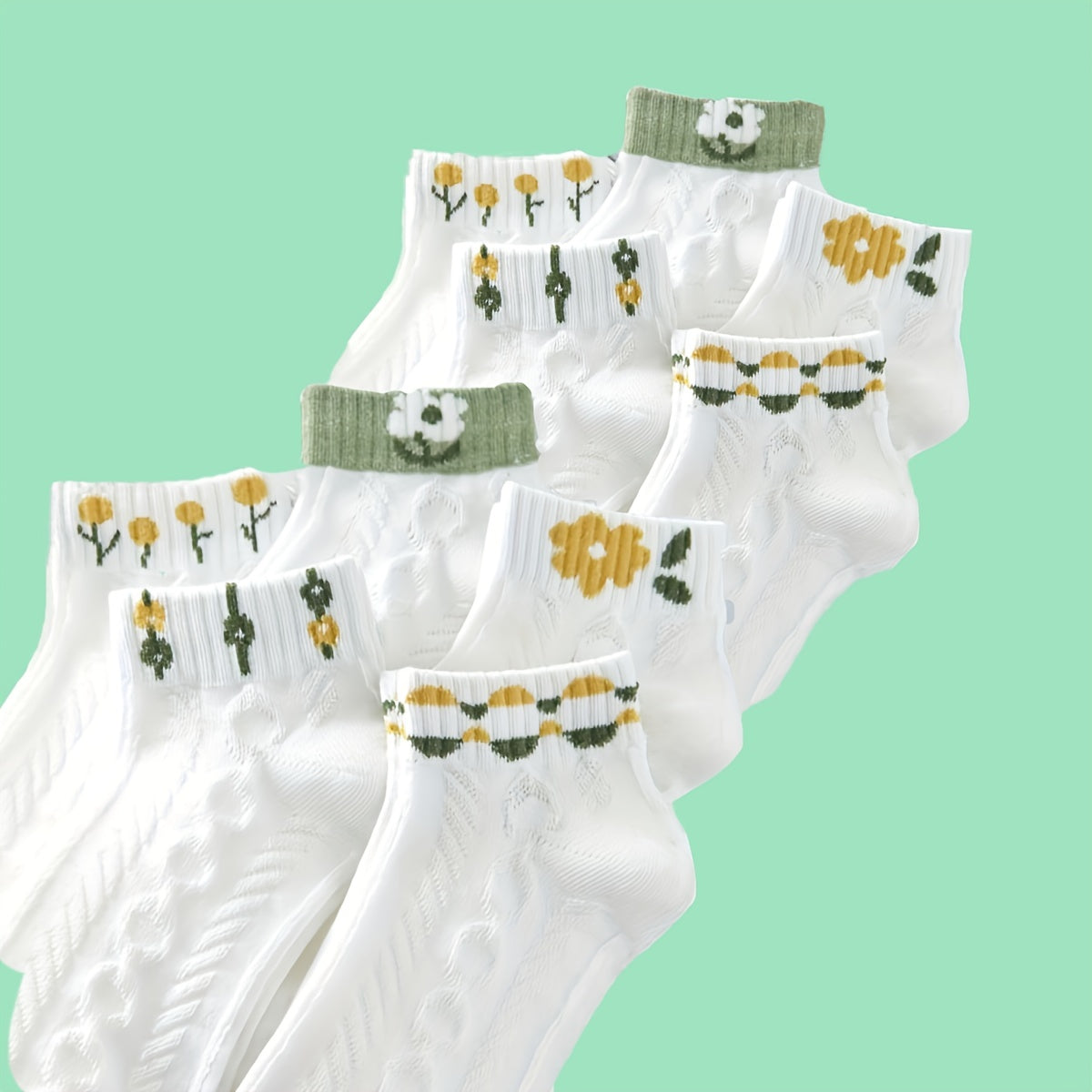 10 Pairs Floral Print Socks Women's Stockings & Hosiery