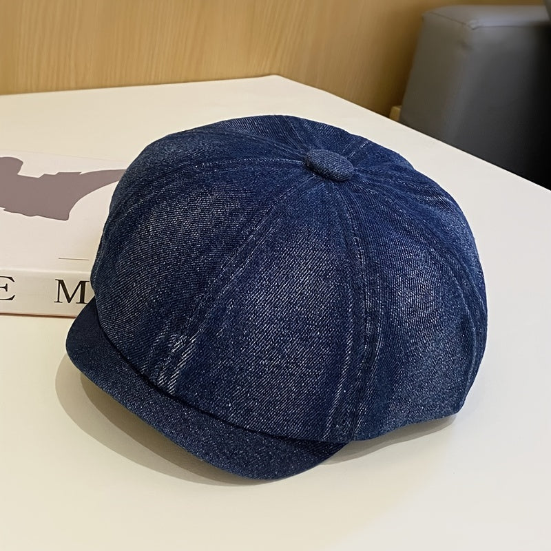Vintage Washed Denim Beret Women's Short Brim Duck Tongue Hat