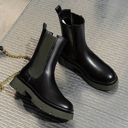 Chelsea Waterproof Snow Boots Faux Leather Flat Mid Calf Boots