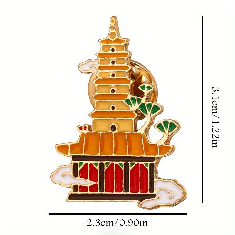 Chinese Style Scenic Monument Brooch DIY Clothes Hat Bag Backpack Accessory
