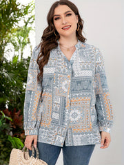  Boho Blouse Women's Plus Scarf & Paisley Print Button Up Top