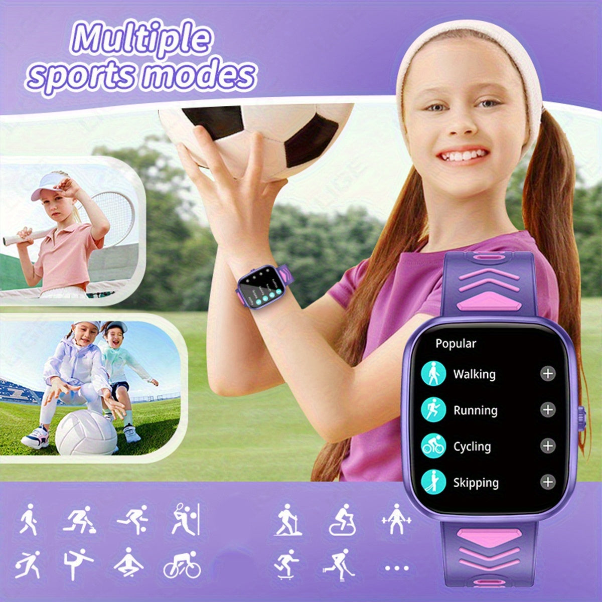 LIGE Kids Smart Watch Touch Screen USB Camera Music