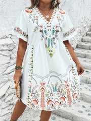 Plus Tribal Print Lace Panel V Neck Vacay Dress
