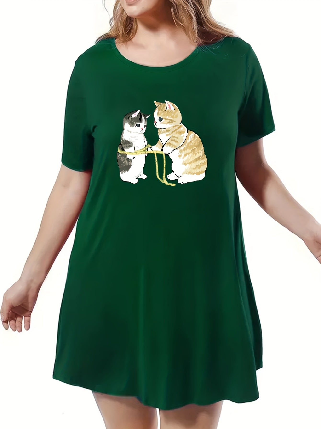  Cats Print Lounge Dress Short Sleeve Nightdress