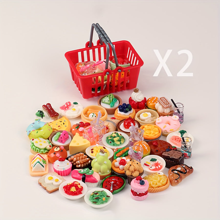 Plastic Shopping Basket with Food Models Playset