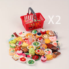 Plastic Shopping Basket with Food Models Playset