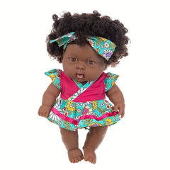8inch Curly Hair Simulative Doll Soft Rubber Toy Doll Including Doll Clothes