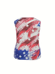 Flag Print Plus Size Tank Top Round Neck Casual