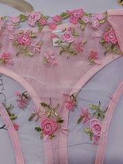  Floral Embroidered Mesh Bra & Panty Lingerie Set