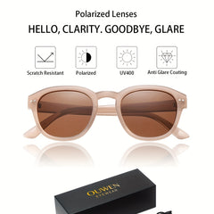OUWEN Vintage Round Polarized Sunglasses Nude Pink Brown UV400 Protection