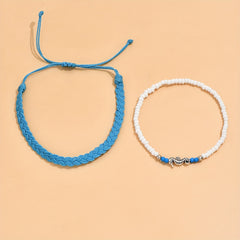 2 Pcs Vintage Style Braided Anklet Set for Women & Girls