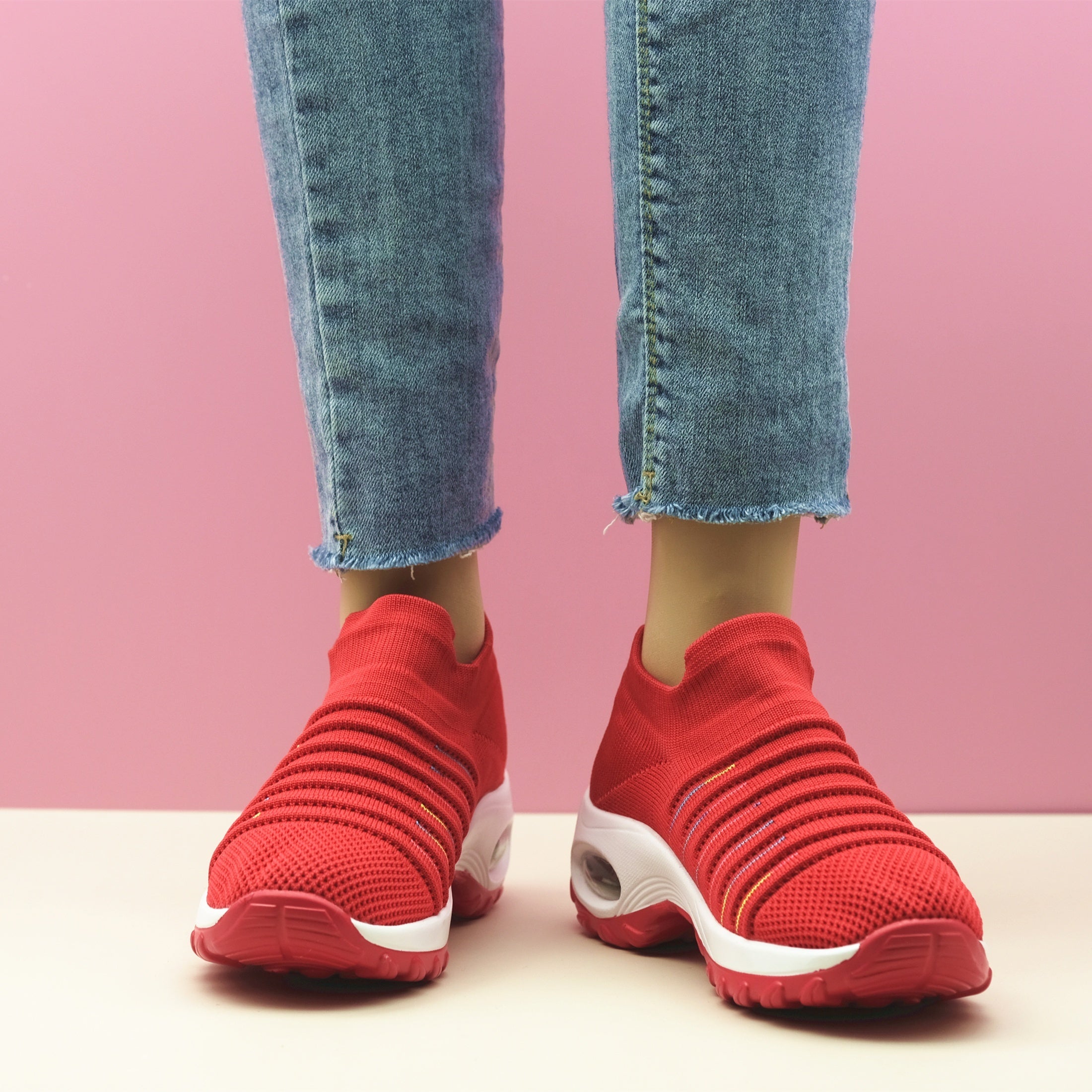 Women's Breathable Knit Chunky Sneakers Slip On Outdoor Shoes