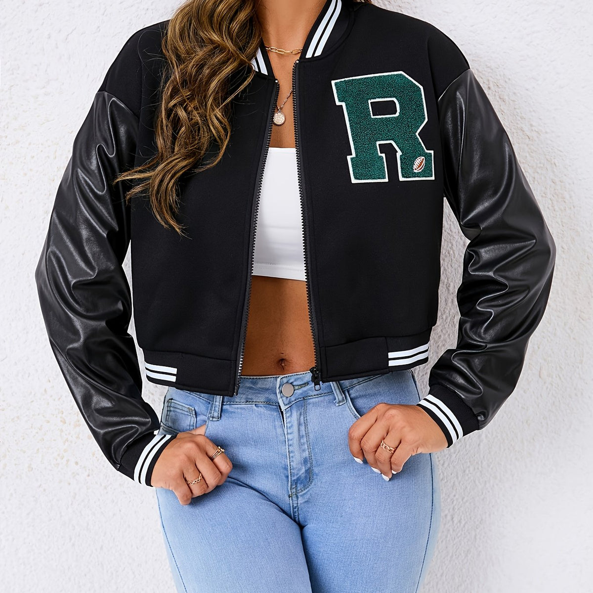 Casual Zipper Baseball Jacket Loose Long Sleeve Baseball Outerwear