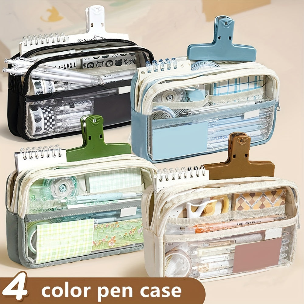 Large Capacity Transparent Pencil Case for Students & Girls