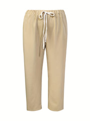  Solid Elastic Drawstring Straight Leg Pants