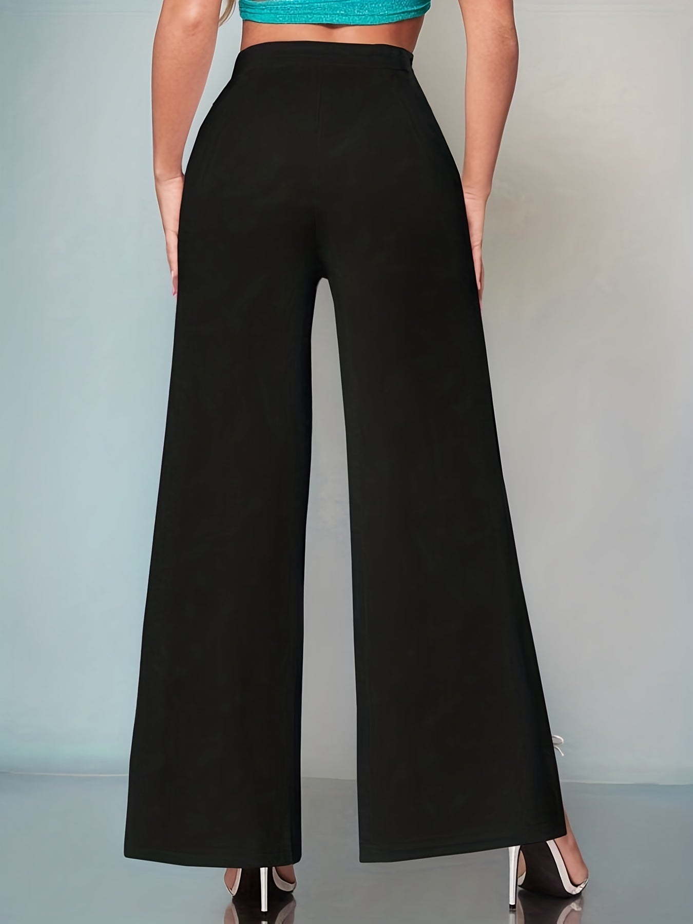  Pants Solid Elastic High Rise Flared Leg Trousers