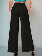  Pants Solid Elastic High Rise Flared Leg Trousers