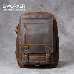 Vintage Leather Backpack Laptop Bag Outdoor Travel Weekender Shoulder Bag