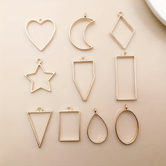 10pcs KC Golden Geometric Frame Pendant Charm for DIY Jewelry Making