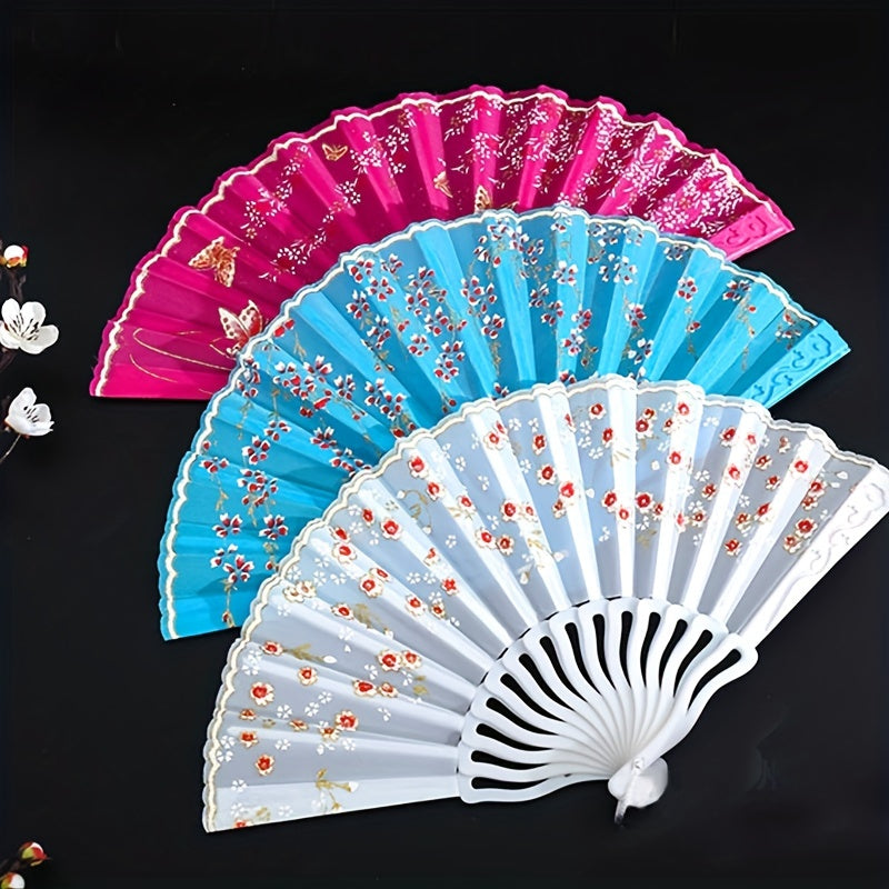 Plastic Folding Fan Retro Chinese Style Floral Fan