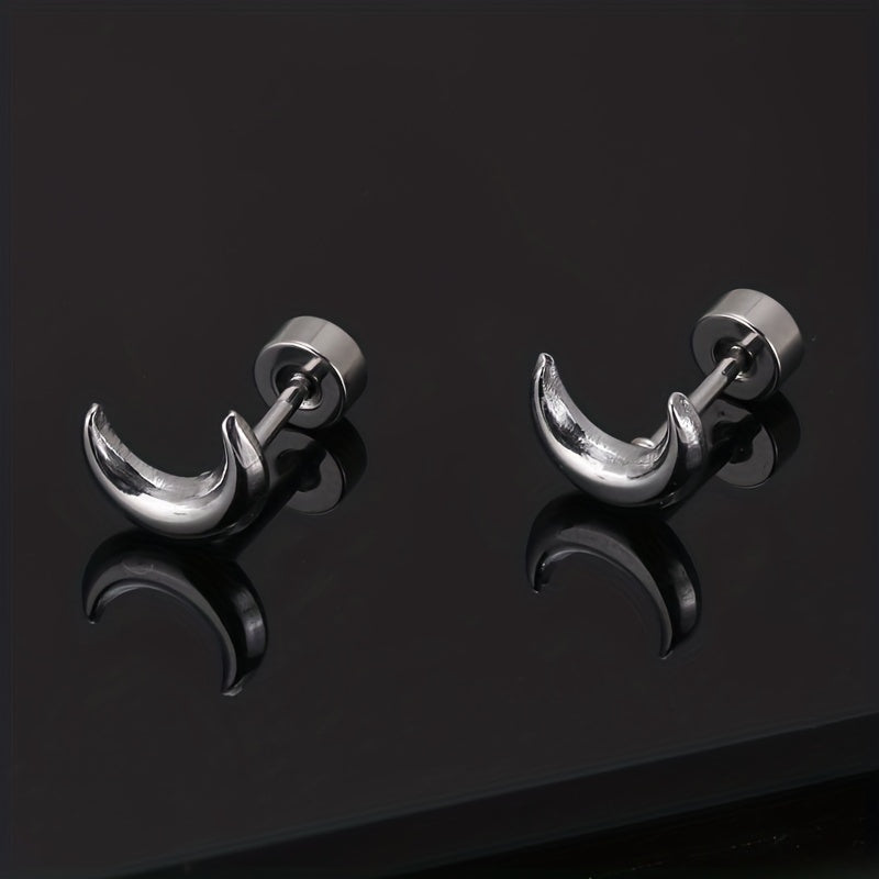 Men's Stainless Steel Stud Earrings Heart Moon Cone Leaf Ear Studs