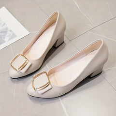 Women's Slip-On Metal Decor Heels Comfortable Closed Toe Shoes