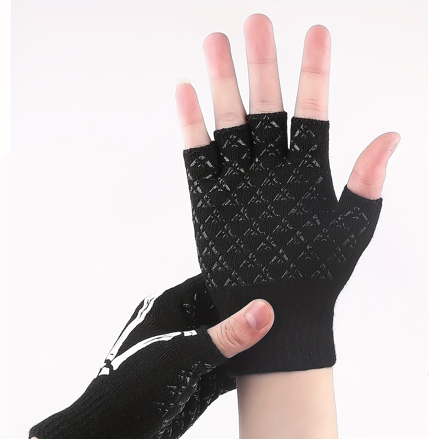 Men's Skull Skeleton Pattern Half Finger Gloves For Outdoor Halloween Gift