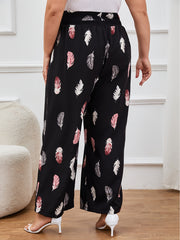  Feather Print Wide Leg Trousers