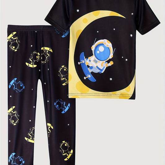 Boy's 2pcs Astronaut Skateboard Pajama Set