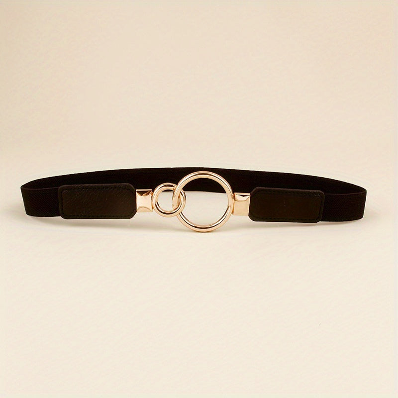 Double O Buckle Elastic Thin Belt Solid Waistband for Women