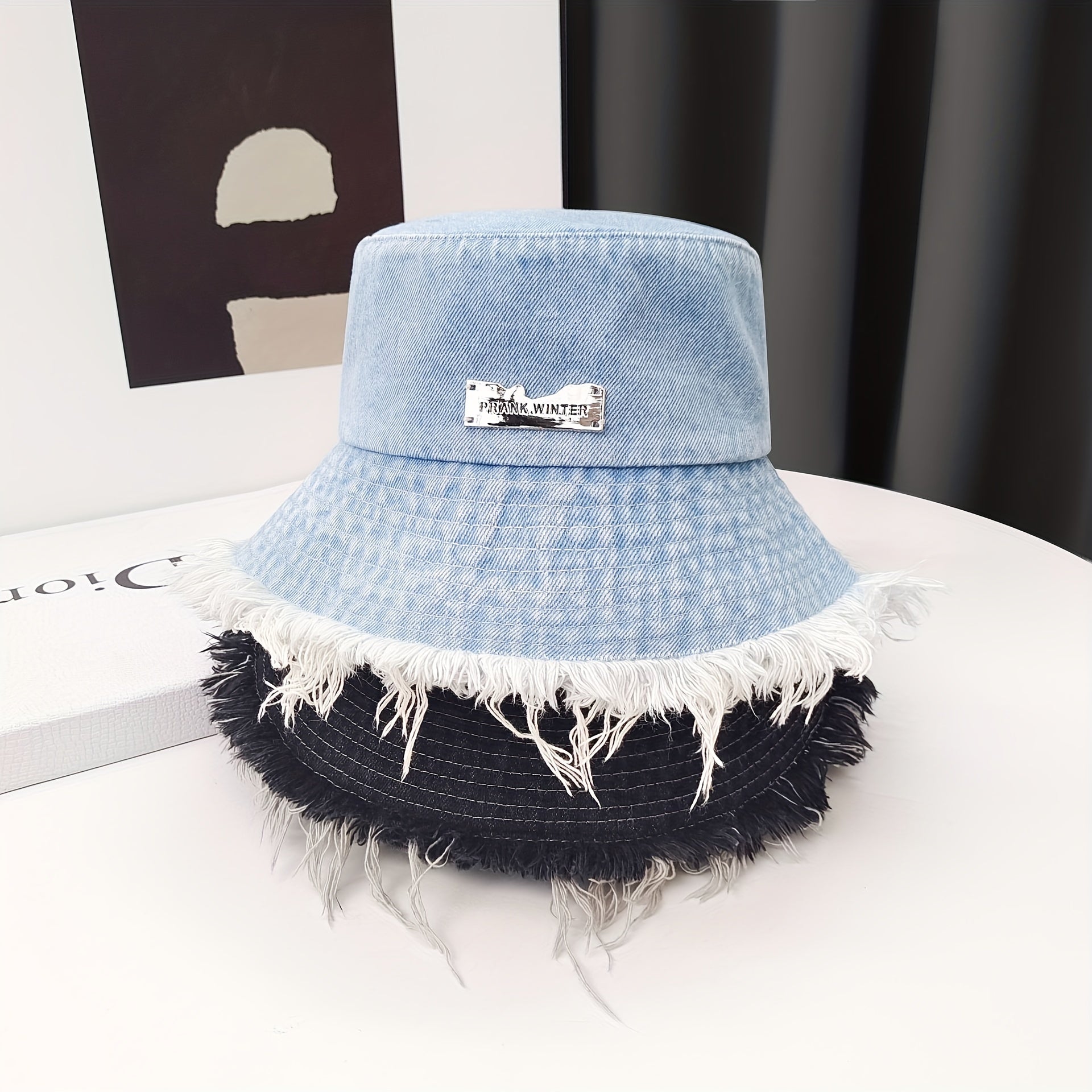 Distressed Denim Bucket Hat Sunshade Cap for Women