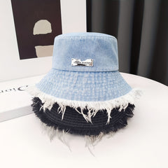 Distressed Denim Bucket Hat Sunshade Cap for Women
