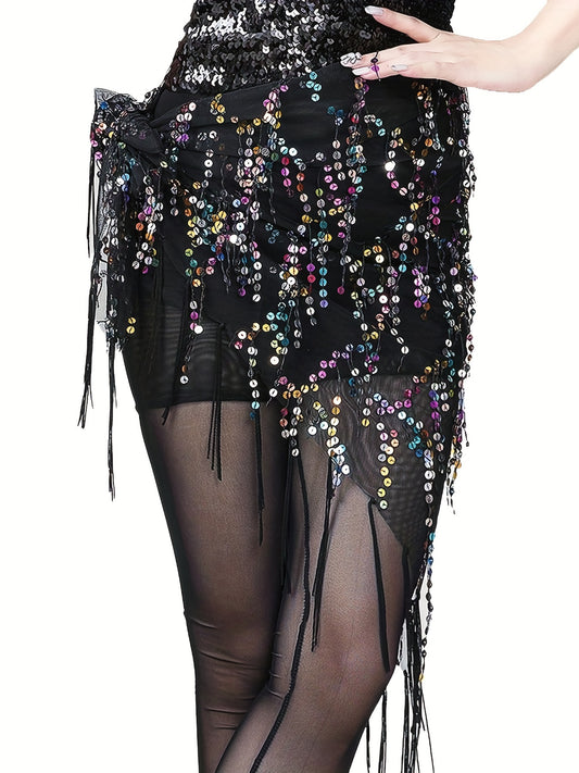 Sequin Tassel Skirts Sexy Knot Side Dance Hip Scarf Party Skirts