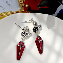 Gothic Rose Death Cross Ear Studs Halloween Accessories