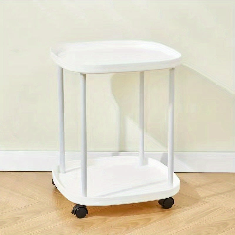 Mobile End Table With Wheels Double Layer Tray Table Bedside Table