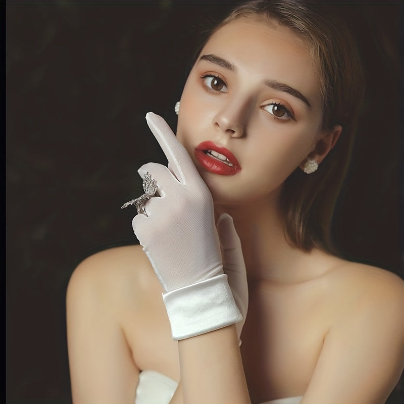Short Satin Gloves Thin Breathable Solid Decoration Gloves