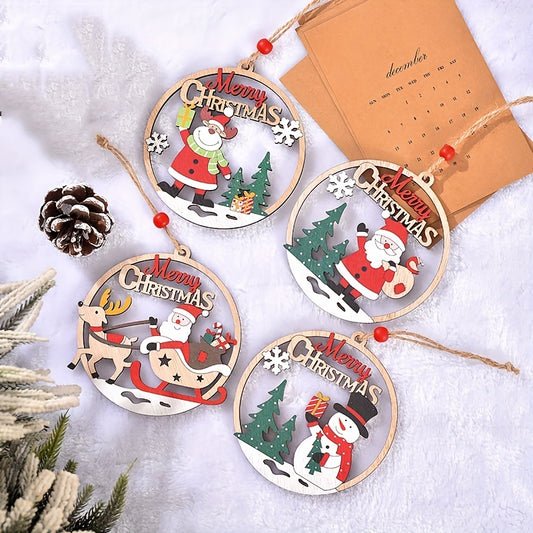 Wooden Santa Claus Tags Christmas Decorations