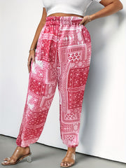  Boho Patchwork Print High Rise Trousers