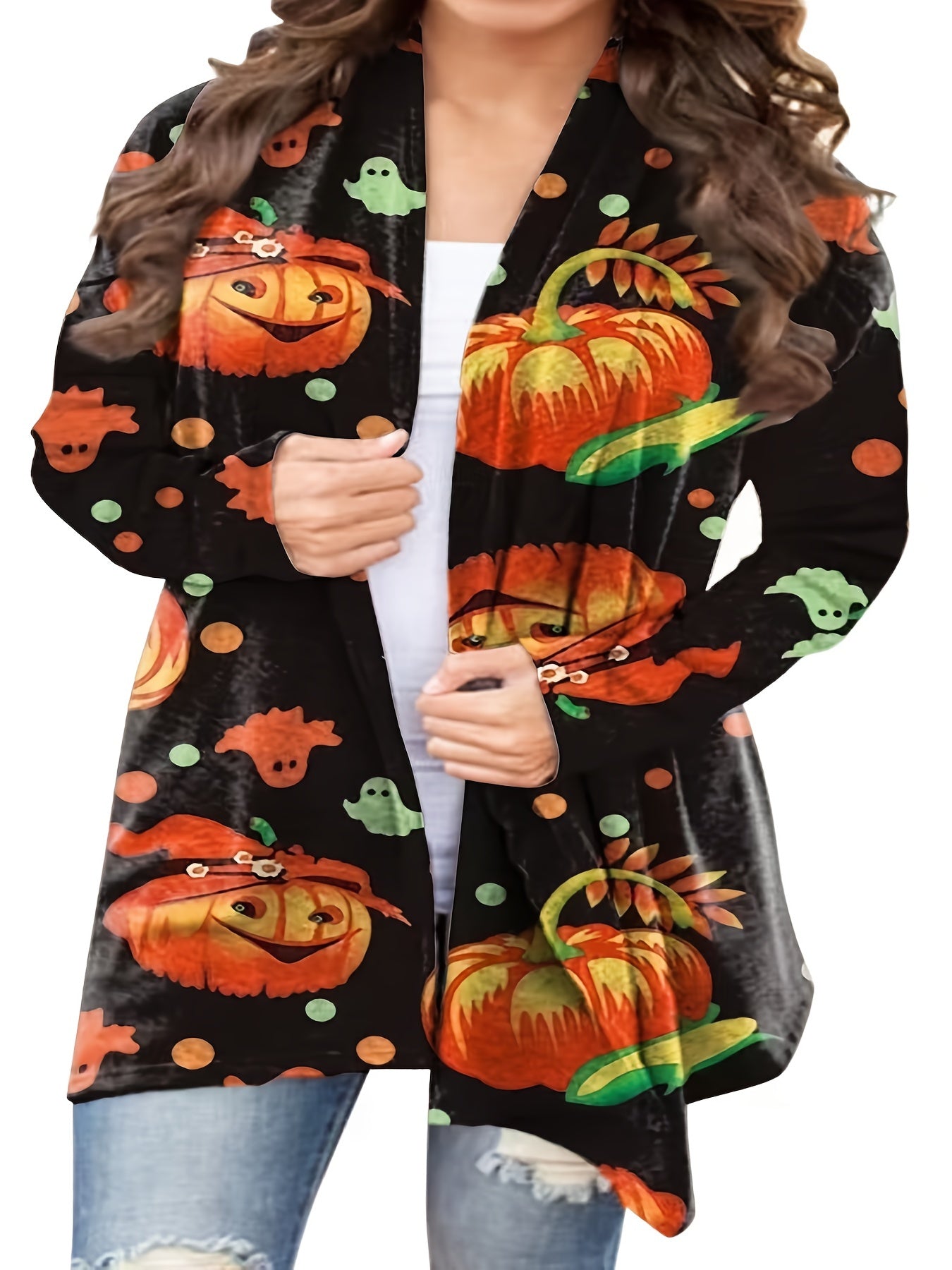  Halloween Cardigan Women's Pumpkin & Ghost Print