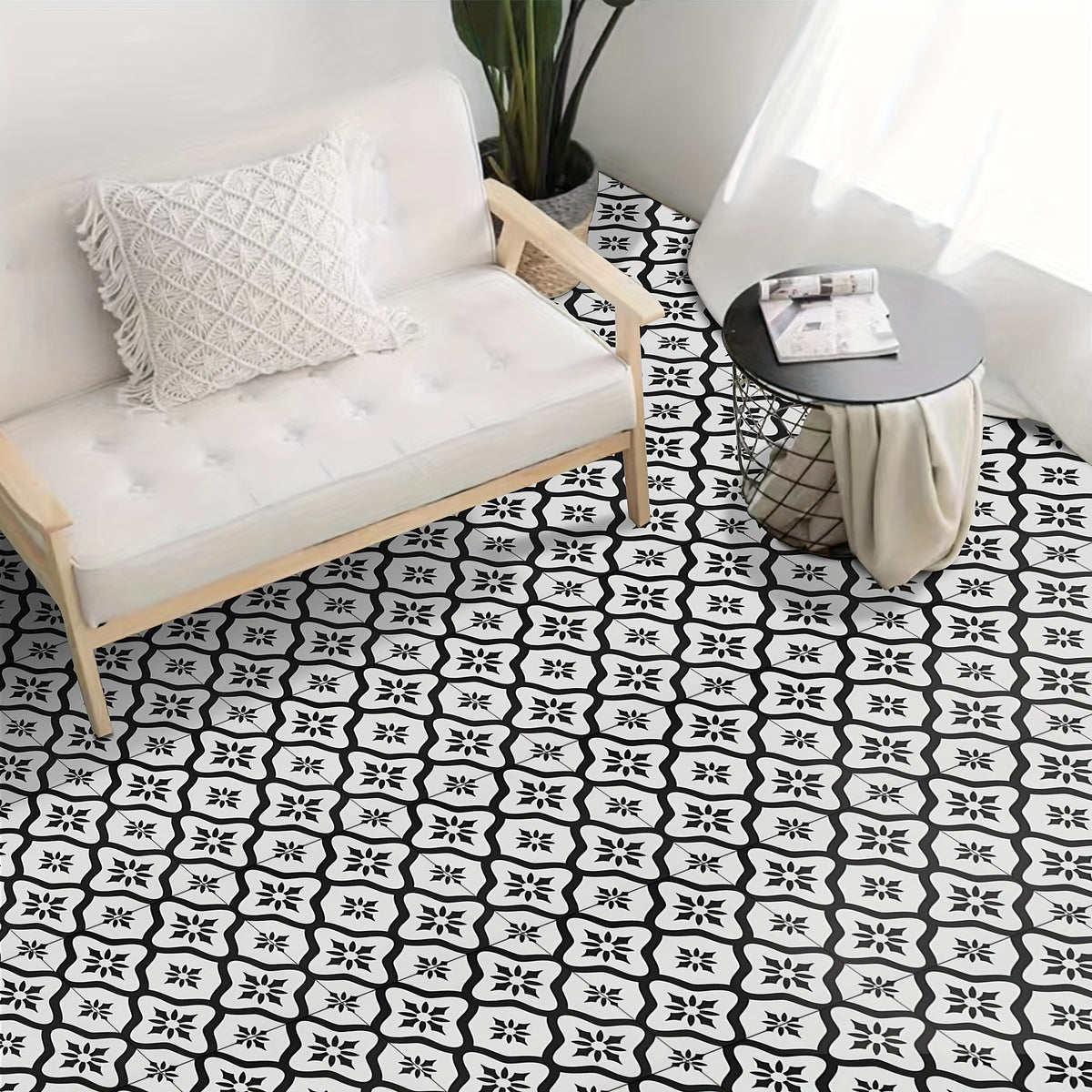 10pcs Flower Adhesive Floor Tiles 0.6mm Kitchen Bathroom PVC Waterproof Tiles