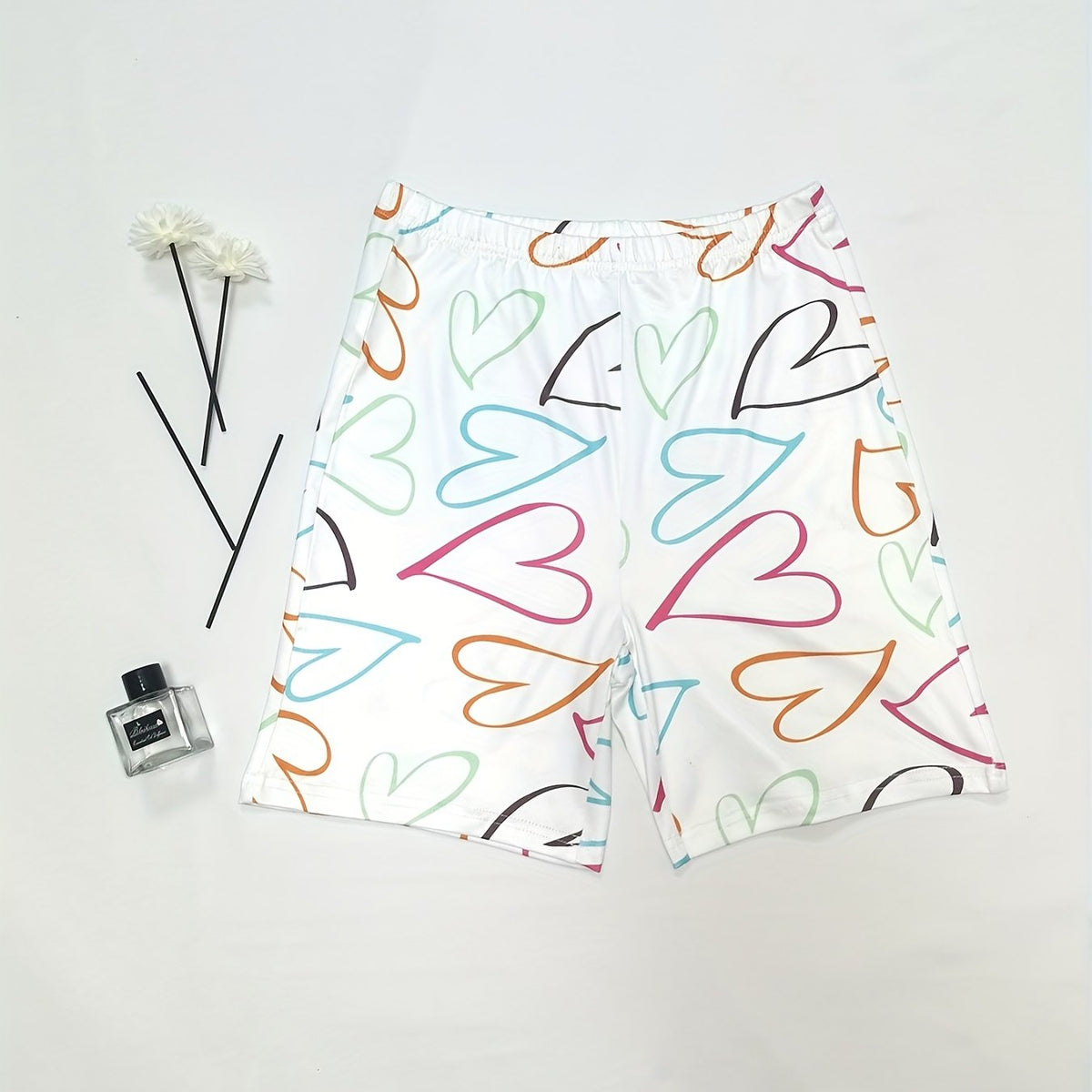 Heart Print High Waist Shorts Slim Elastic Shorts