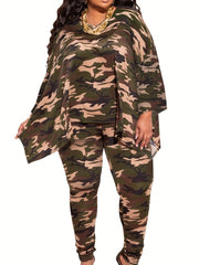  Leopard Print Bat Sleeve 2 Piece Set